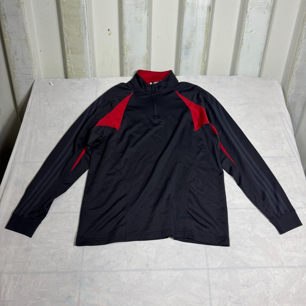 Adidas‎ Mens Track Jacket Black Red Logo Quarter Zip Mock Neck Activewear Size M